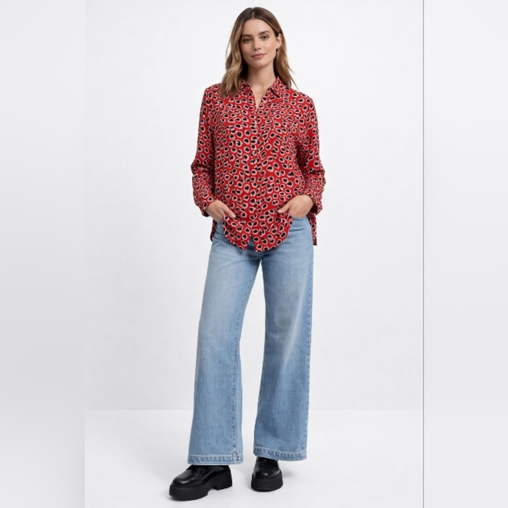 J. Crew Classic Fit Boy 100% Silk Heart Shirt 2 Vibrant Red White Blue Valentine
